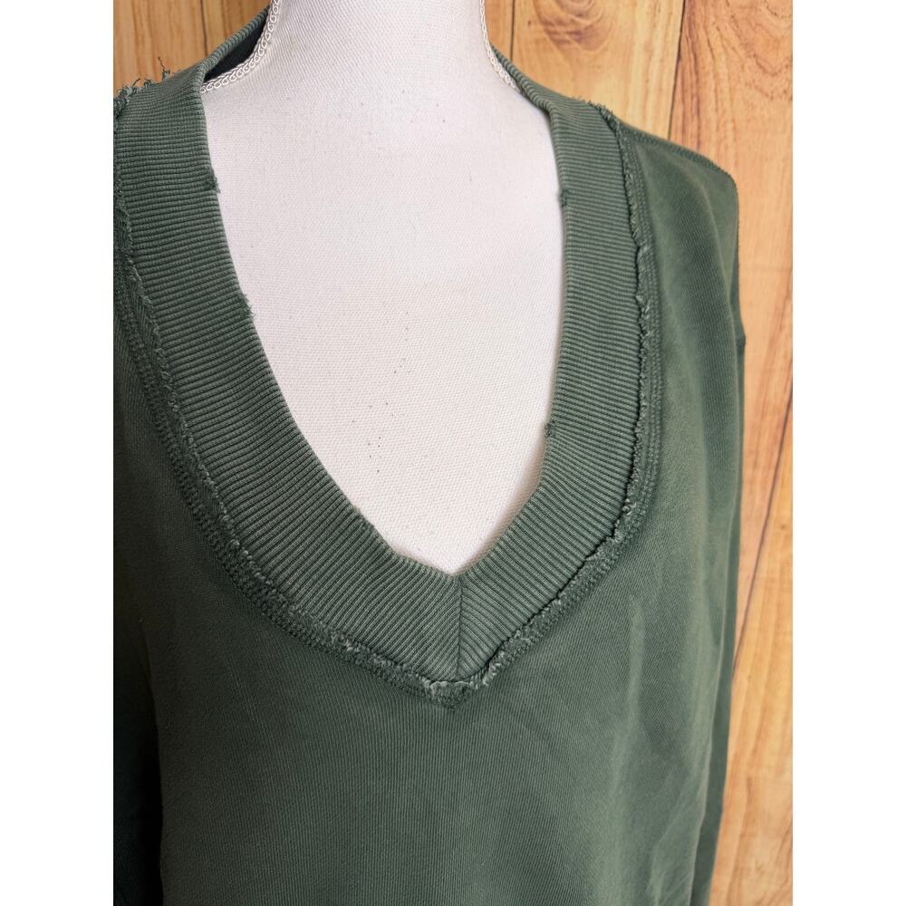 Aerie Oversize V Neck Sweatshirt Exposed Seams Some Distressing Green Wash S - Picture 3 of 7